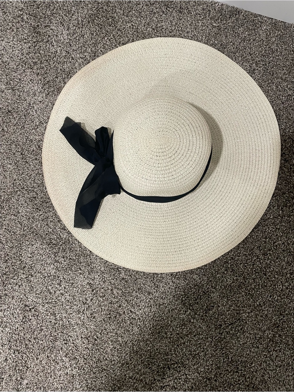 Wide Brim Straw Sun Hat with Black Ribbon - Women Accessories
